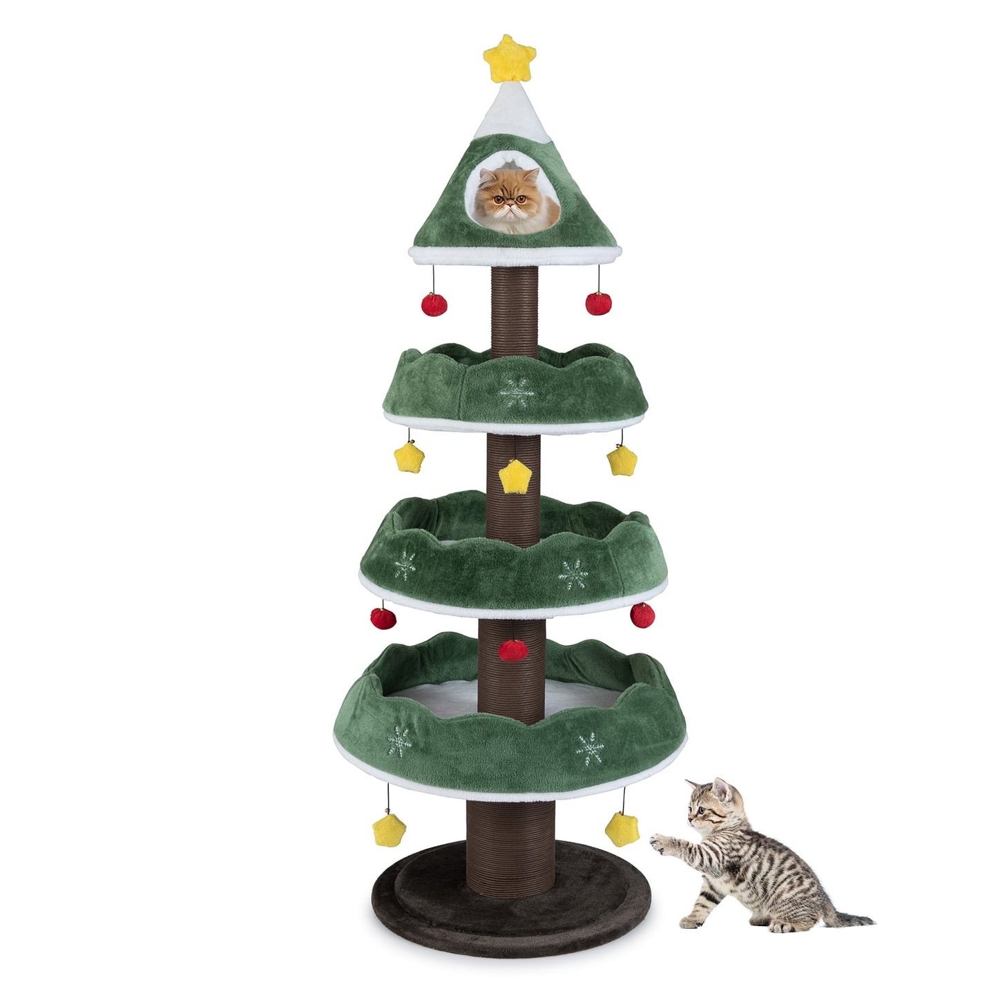 179 CM Tall Christmas Cat Tree Multi-Level Kitten Tower with 3 Plush Platforms-Green