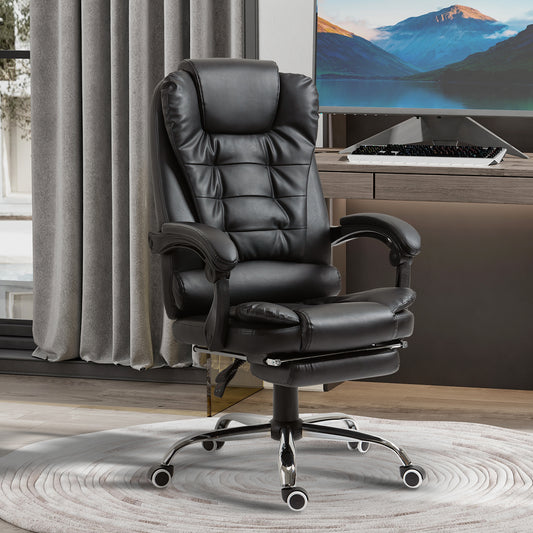 Image for HOMCOM Executive Office Chair, All-round Adjustable PU Leather Home Office Chair with Swivel Wheels, Reclining Backrest, Retractable Footrest, Black