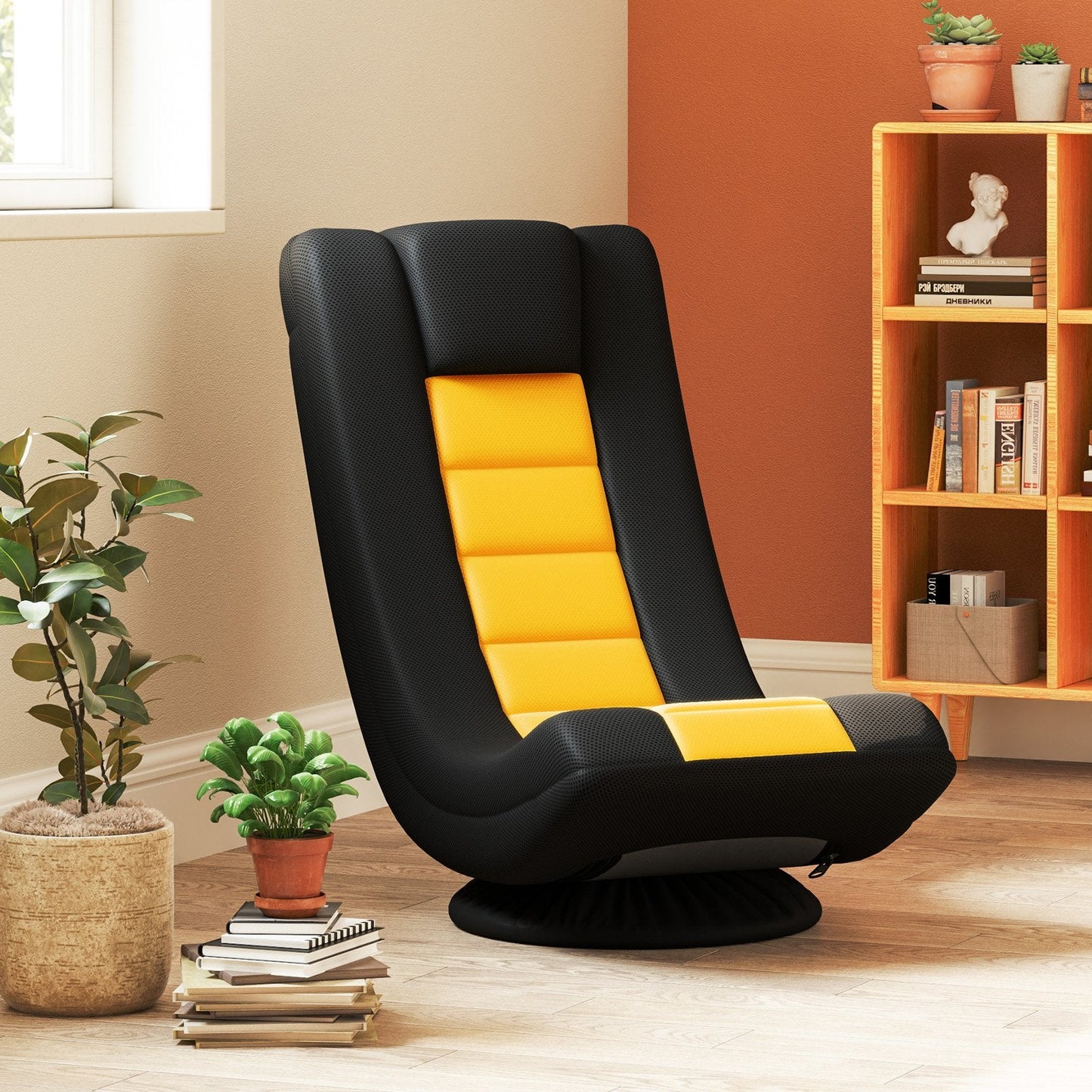 360 Swivel Gaming Chair 4 Position Adjustable Folding Floor Sofa_Yellow Room