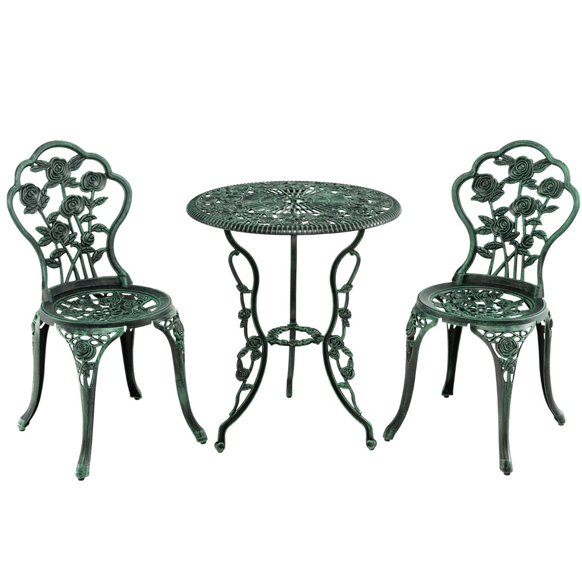 3pcs Aluminium Bistro Dining Table Set with Roses Design