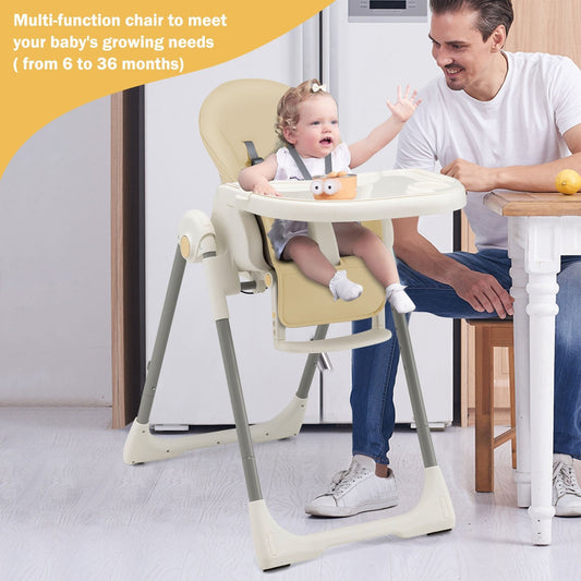 4 - in - 1 Foldable Baby High Chair with 7 Adjustable Heights and 4 Reclining Angles - Beige - ChairwayUKBaby ChairAD10018MS4 - in - 1 Foldable Baby High Chair with 7 Adjustable Heights and 4 Reclining Angles - Beige