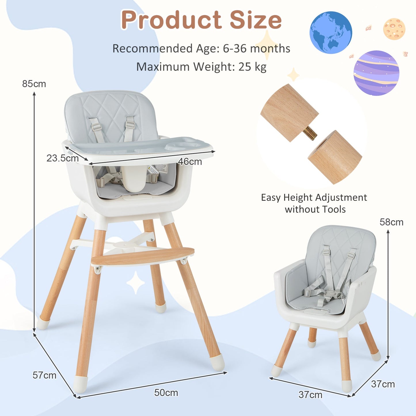 6 - in - 1 Convertible Baby High Chair with Adjustable Legs - ChairwayUKBaby ChairAD10035GB - BE6 - in - 1 Convertible Baby High Chair with Adjustable Legs - Beige