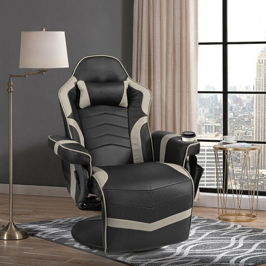 electric Massage Gaming Chair with Cup Holder and Side Pouch