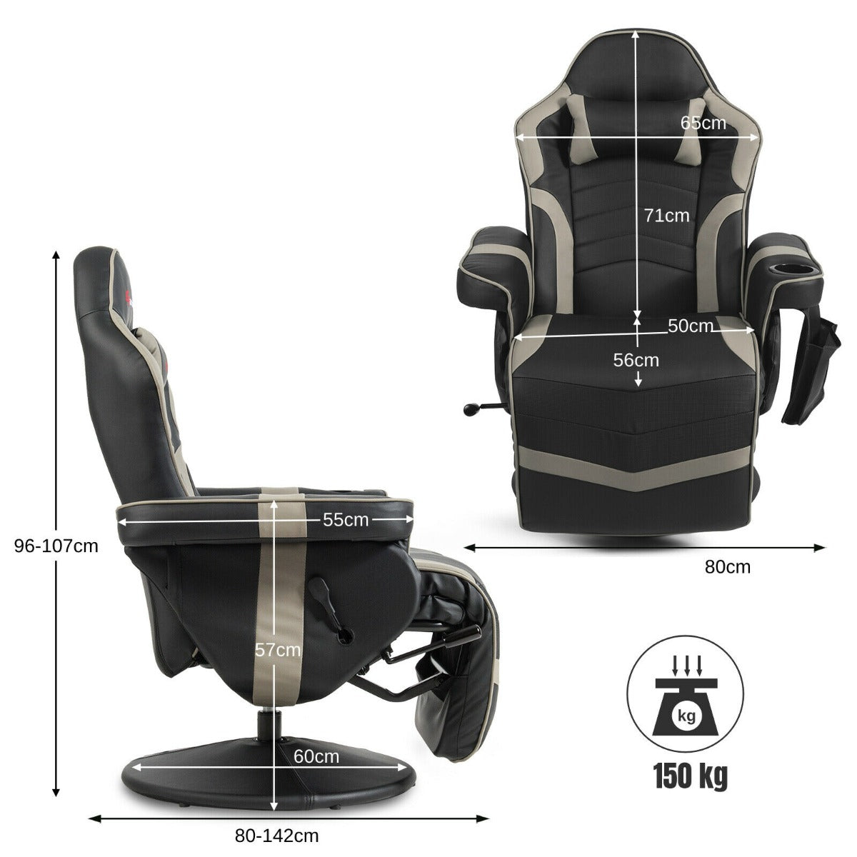 Electric Massage Gaming Chair with Cup Holder and Side Pouch - ChairwayUK
