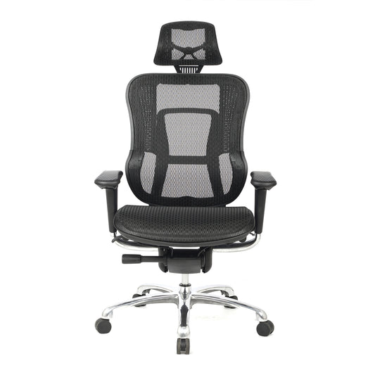 High Back Synchronous Mesh Designer Executive Chair with Adjustable Headrest and Chrome Base