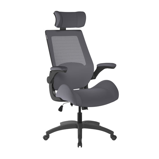 High Back Mesh Chair with High Weight Capacity, Deep Moulded Seat Foam, Folding Arms and Optional Headrest
