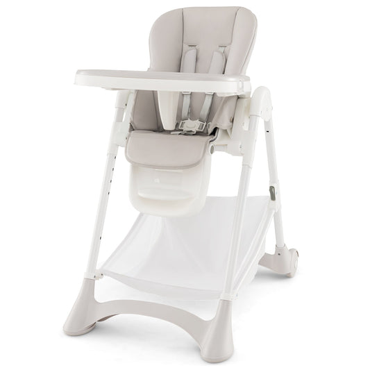 Baby High Chair with Detachable PU Cushion and Lockable Wheels - ChairwayUK