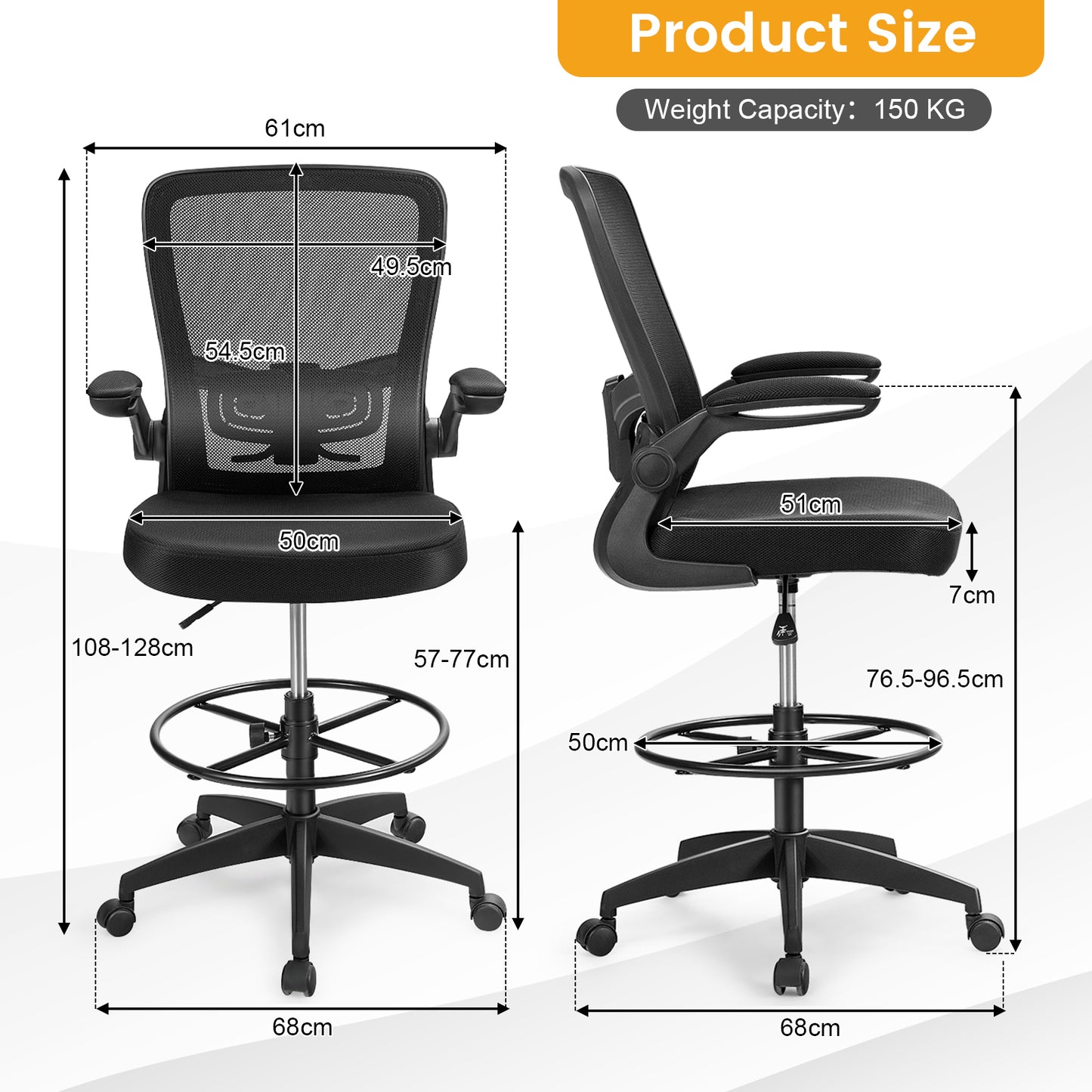 Ergonomic_High_Back_Mesh_Drafting_Office_Chair-Draughtman chair Diemension