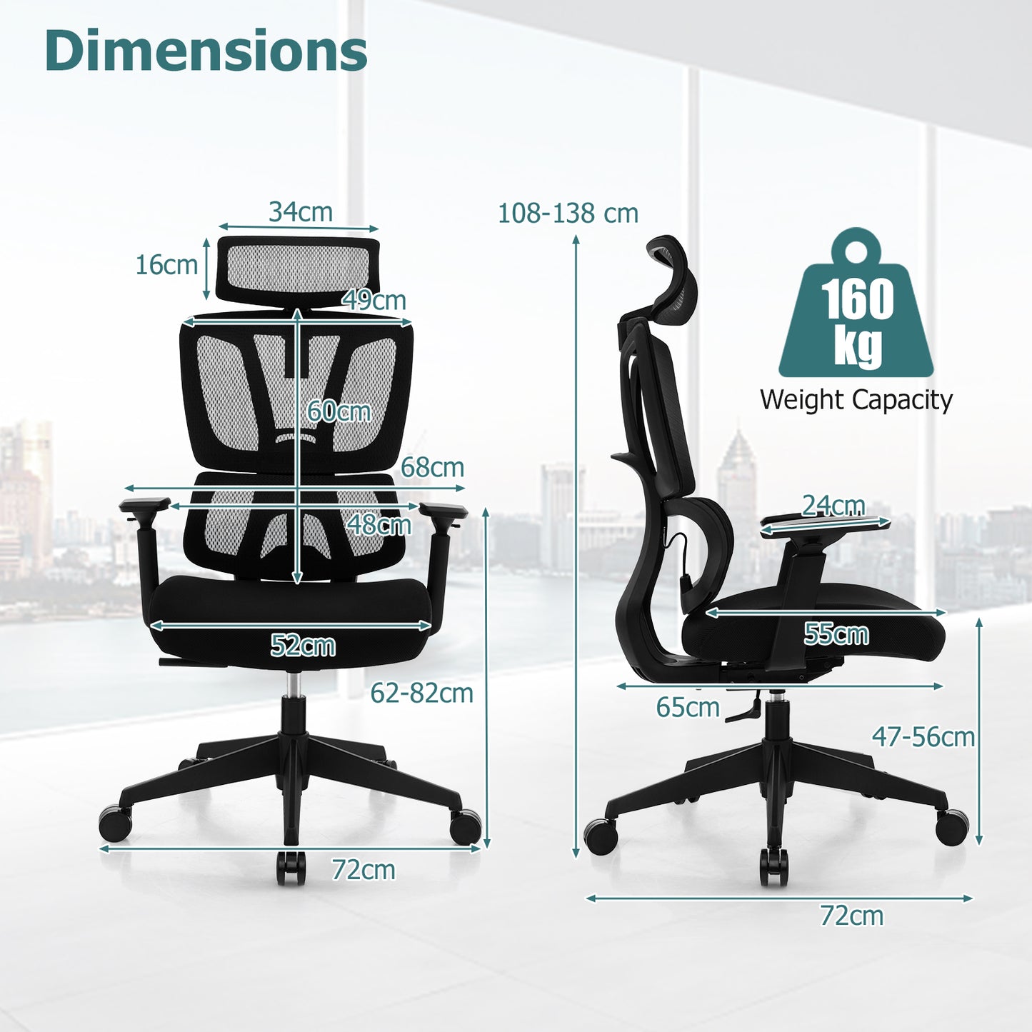 Ergonomic_Mesh_Office_Chair_with_N_Type_Lumbar_Support- Dimensions and weight capacity