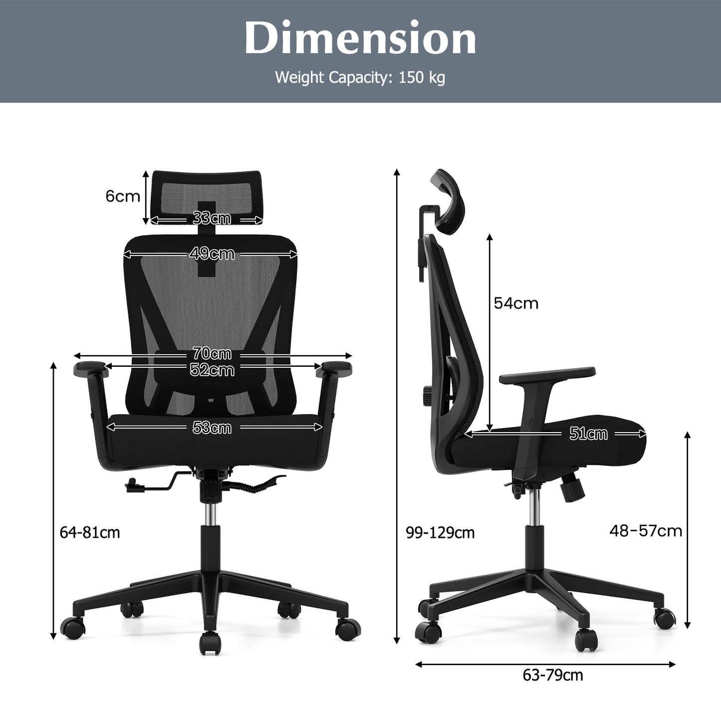 Mesh_Ergonomic_Office_Chair_Adjustable_Swivel_Task_Chair Dimensions