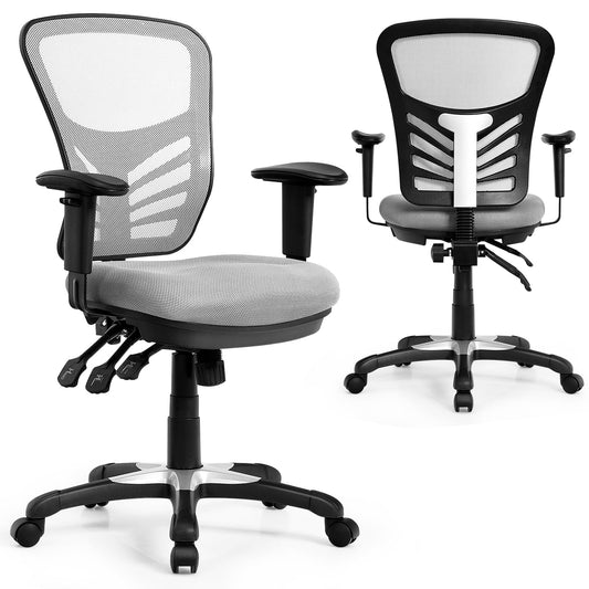 Reclining_Mesh_Office_Chair_Grey front and back view showing ergonomic Back Support: Streamlined backrest with firm lumbar support to reduces waist and back strain