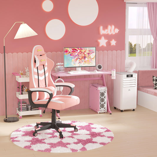 Image for Vinsetto Racing Gaming Chair with Lumbar Support, Headrest, Swivel Wheel, PVC Leather Gamer Desk Chair for Home Office, Pink