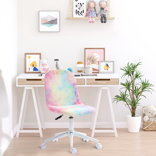 Image for Vinsetto Fluffy Unicorn Office Chair with Mid-Back and Swivel Wheel, Cute Desk Chair, Rainbow Multi-Colored