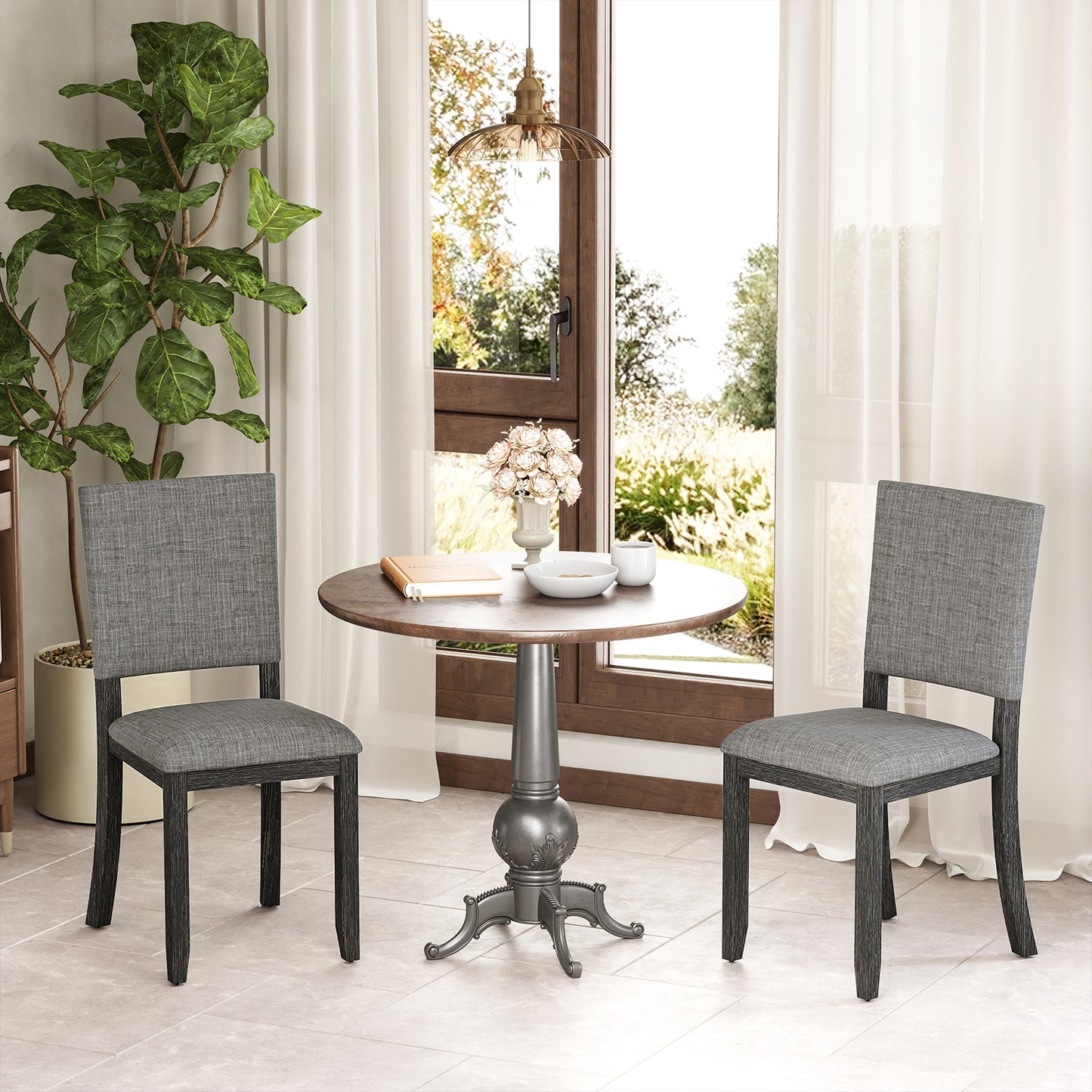 Upholstered Dining Chairs Set of 4 with Soft Padded Seat and Solid Wood Frame coffee
