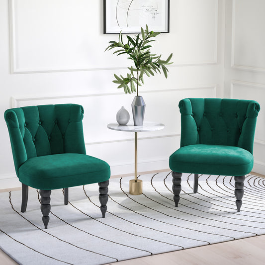 Velvet Accent Chair Set of 2, Button Tufted Wingback Chair with Rubber Wood Legs for Living Room, in living room