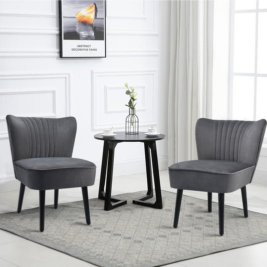 Velvet Accent Chair Set of 2 Modern Leisure Chair with Rubber Wood Legs-Grey in living room