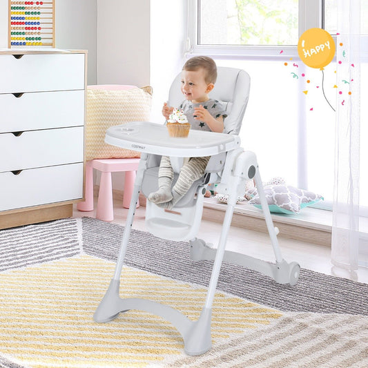 Height Adjustable Folding Highchair for Baby Toddler - Grey - ChairwayUKBaby ChairAD10006GRHeight Adjustable Folding Highchair for Baby Toddler - Grey