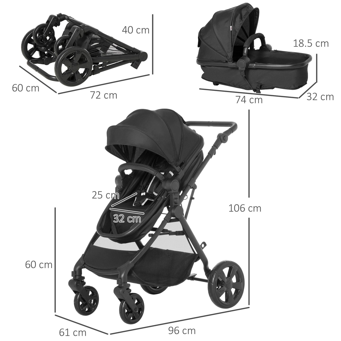 HOMCOM 2 in 1 Lightweight Pushchair w/ Reversible Seat, Foldable Travel Baby Stroller w/ Fully Reclining From Birth to 3 Years, 5 - point Harness Black - ChairwayUKPush Chair440 - 028v70bkHOMCOM 2 in 1 Lightweight Pushchair w/ Reversible Seat, Foldable Travel Baby Stroller w/ Fully Reclining From Birth to 3 Years, 5 - point Harness Black