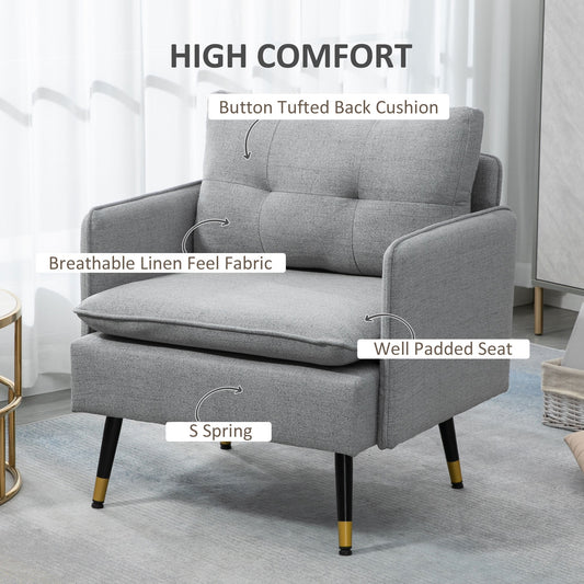 Modern Accent Chair, Upholstered Button Tufted Occasional Chair for Living Room and Bedroom, Grey - ChairwayUK