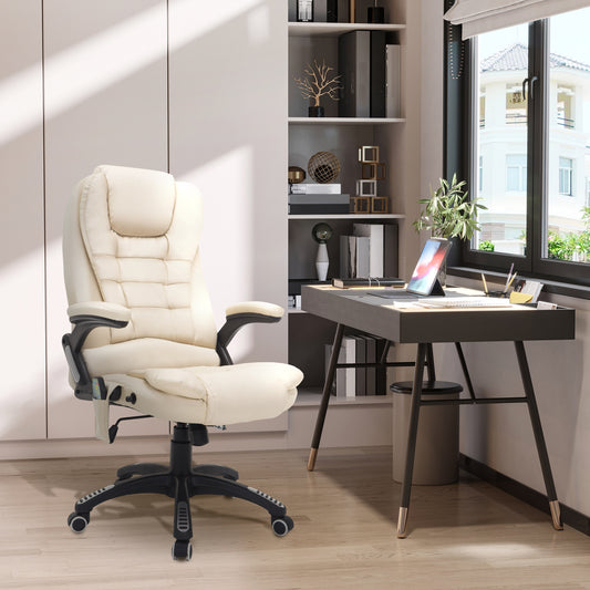 Image for HOMCOM Executive Office Chair with Massage and Heat, High Back PU Leather Massage Office Chair With Tilt and Reclining Function, Beige