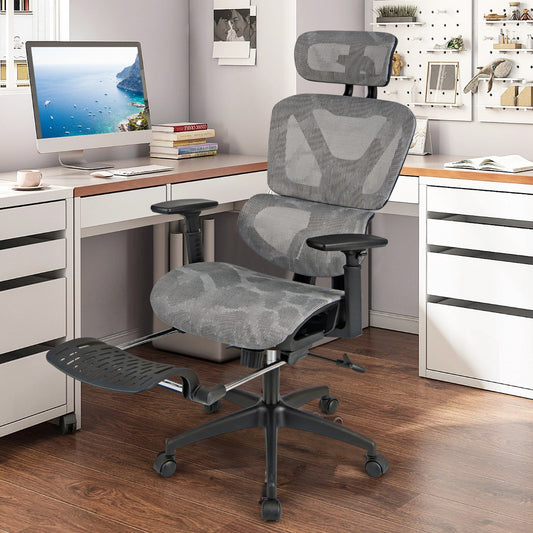 Mesh Office Chair with Retractable Footrest and Waterfall Seat-Grey Study desk 3D armrests for personalised arm positioning
Lockable reclining backrest and Breathable mesh