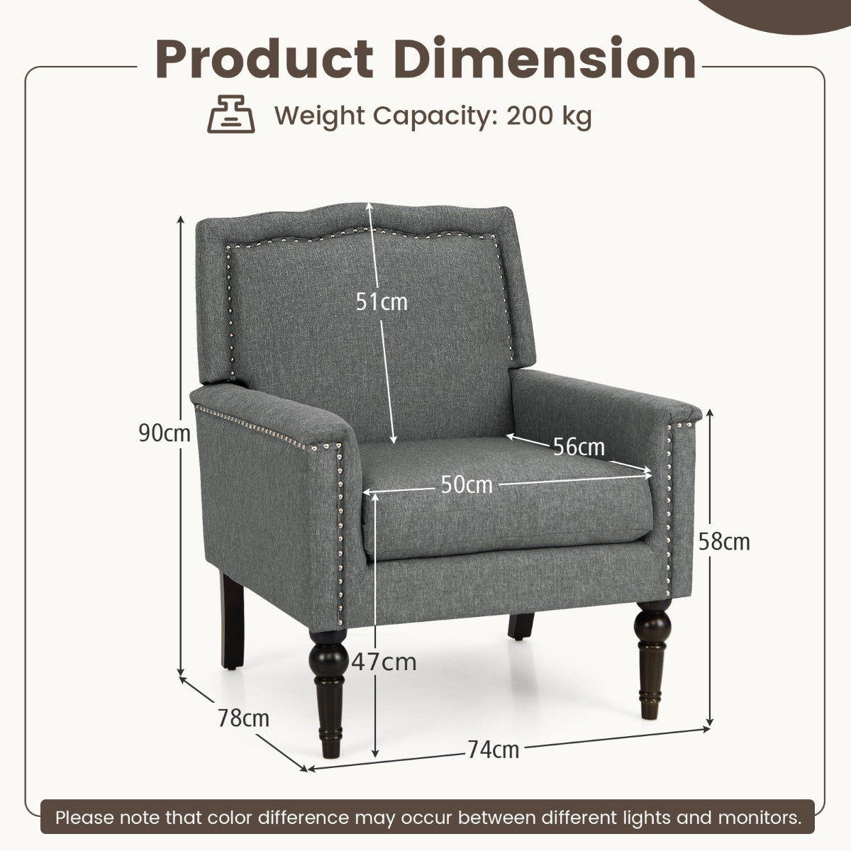 mid-century_modern_armchai dimensions grey and 200KG weight capacity