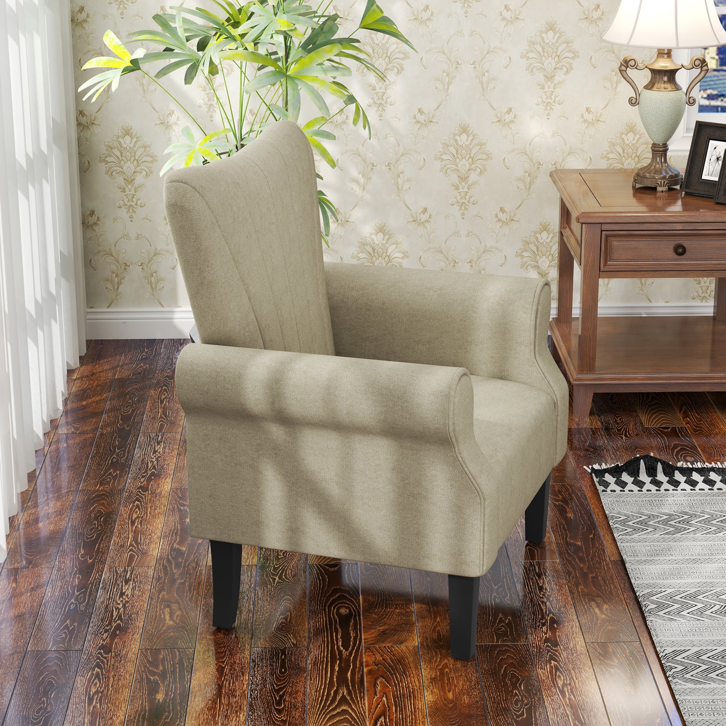 HOMCOM Upholstered Accent Chair with Rolled Arms and Wood Legs, Armchair for Living Room Bedroom, Grey