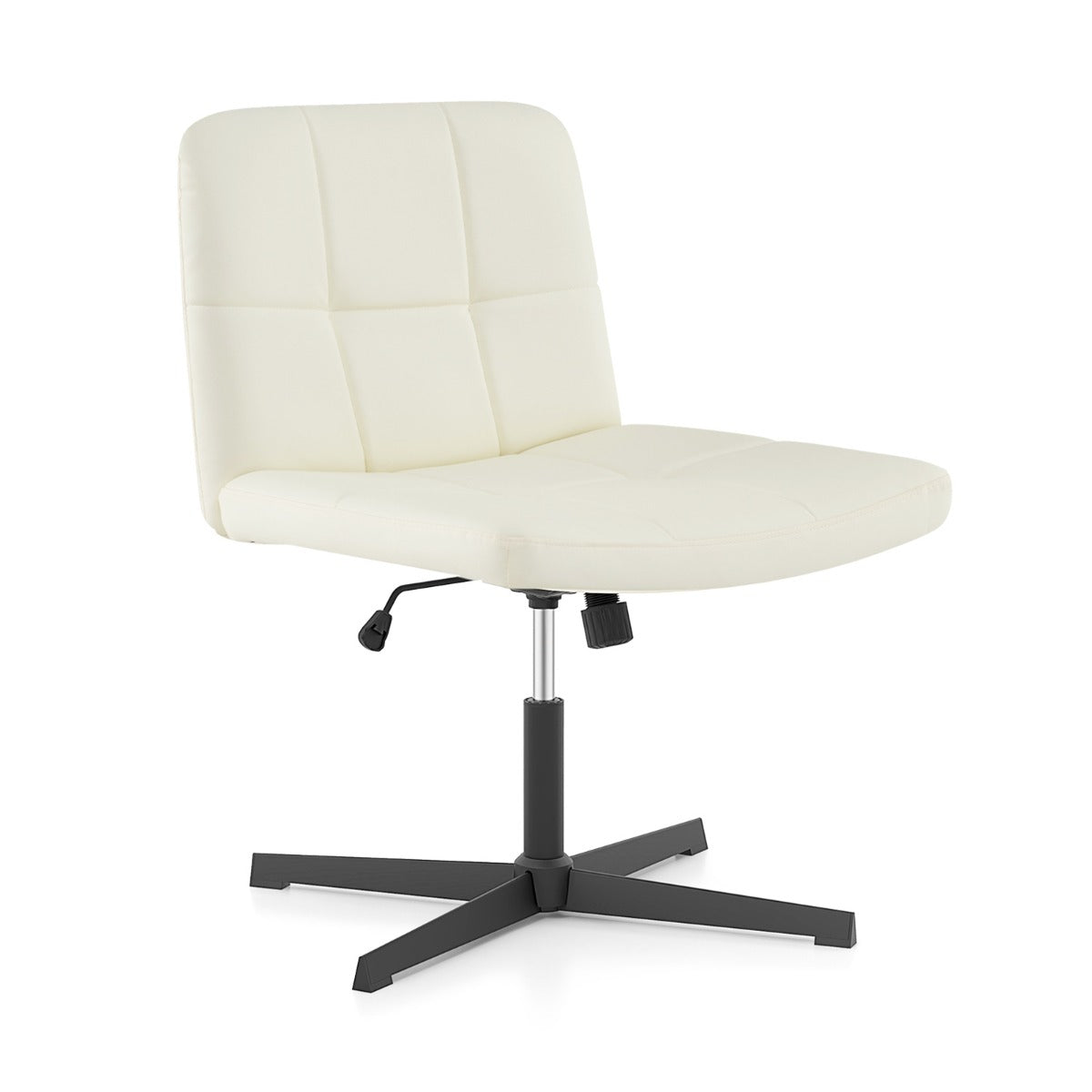 PU Leather Upholstered Armless Cross Legged Office Desk Chair No Wheels