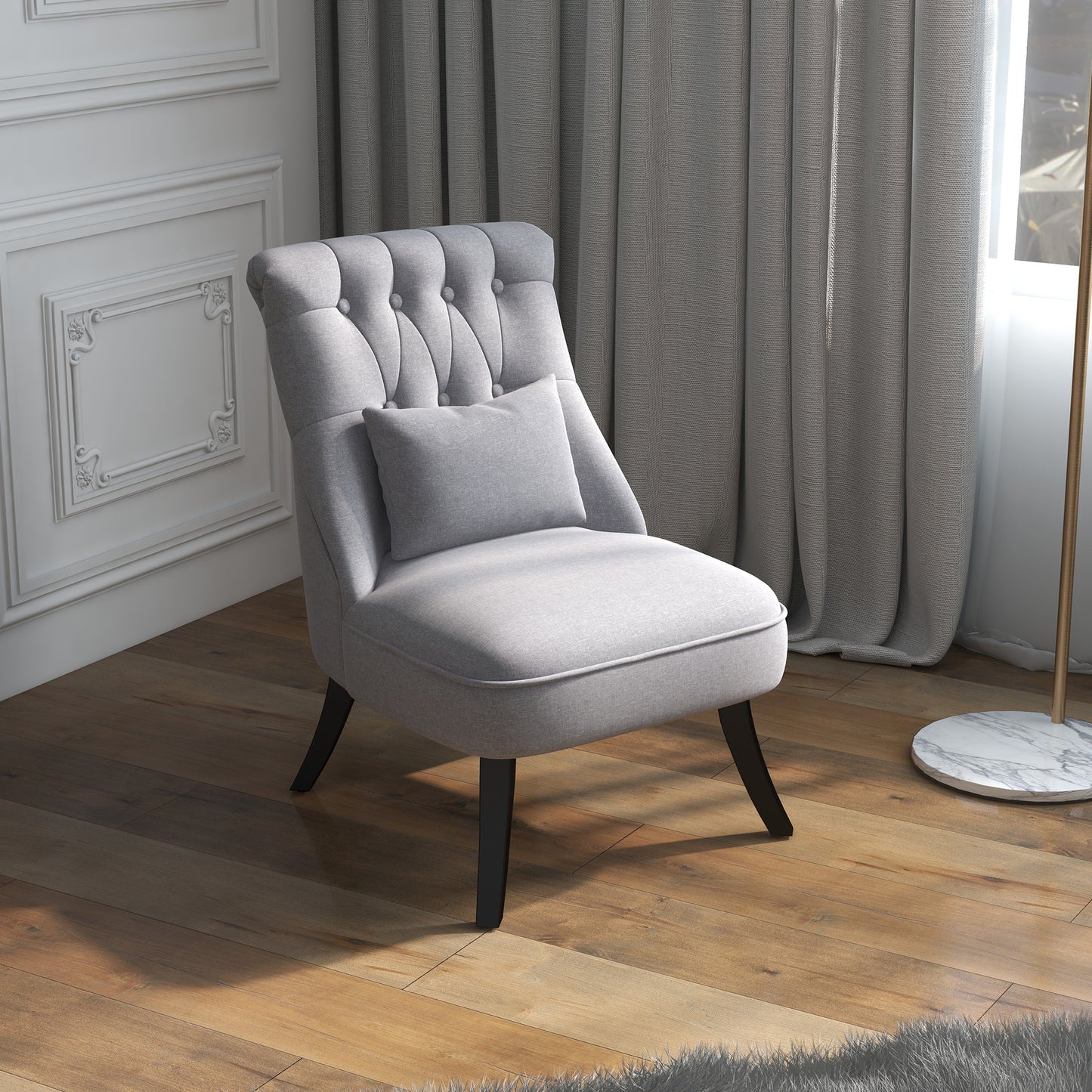 HOMCOM Tub Chair, Armless Single Sofa, Modern Button Tufted Armchair, Upholstered Linen Fabric Longue Accent Chair for Living Room, Bedroom, Set of 2 - ChairwayUK