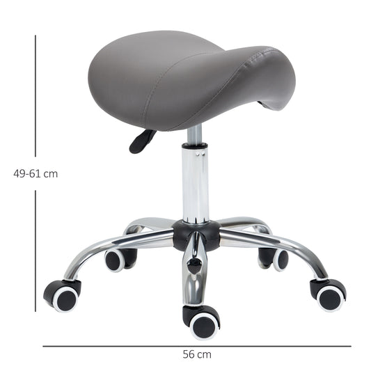 Image for HOMCOM Saddle Stool, PU Leather Adjustable Rolling Salon Chair with Steel Frame for Massage, Spa, Beauty and Tattoo, Black