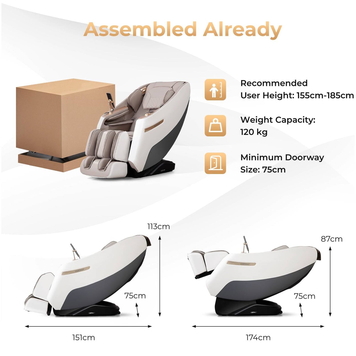 Zero Gravity SL Track Shiatsu Massage Recliner Chair with Waist Heating - White - ChairwayUKMassage ChairJL10029GB - WHImage for Zero Gravity SL Track Shiatsu Massage Recliner Chair with Waist Heating - White