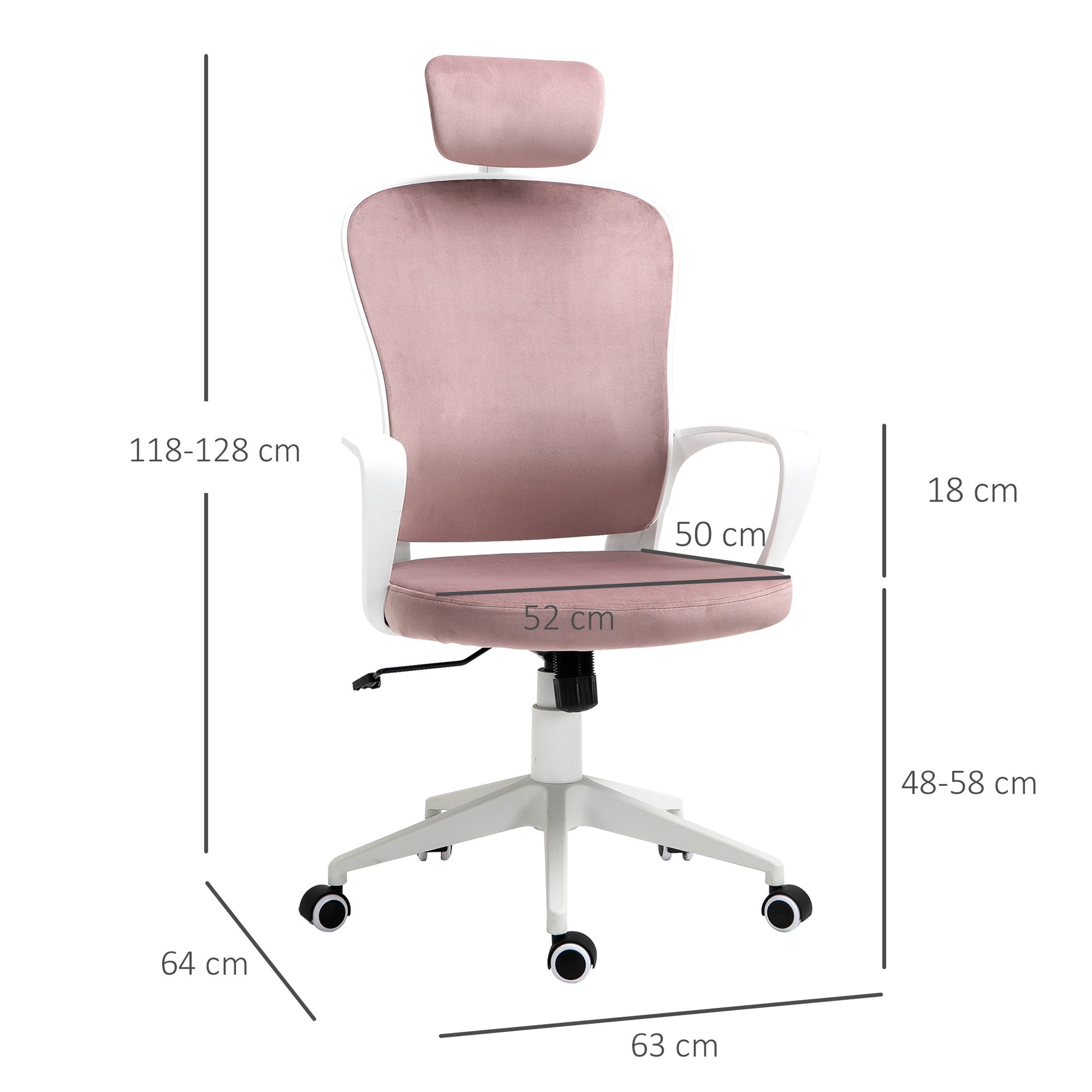 Image for Vinsetto High-Back Office Chair Velvet Style Fabric Computer Home Rocking with Wheels, Rotatable Liftable Headrest, Pink