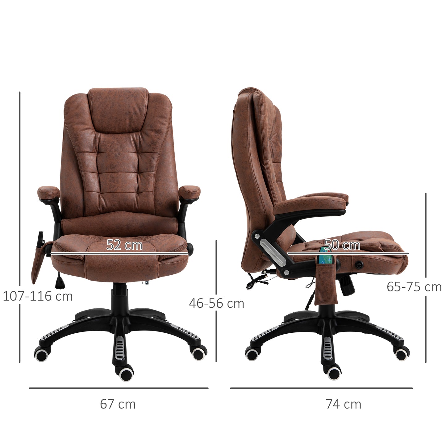 Image for Vinsetto Massage Recliner Chair Heated Office Chair with Six Massage Points Microfiber Cloth 360° Swivel Wheels Brown