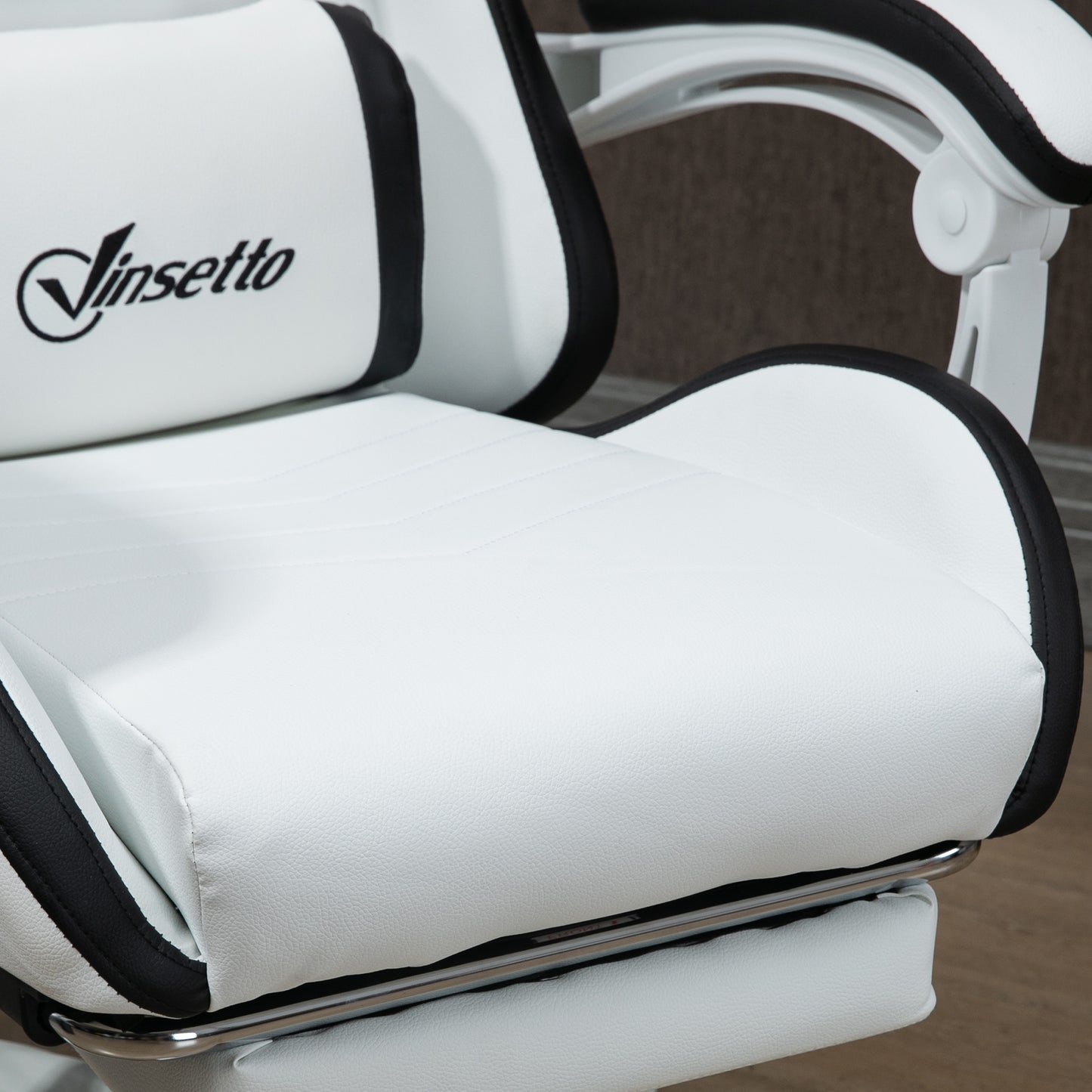 Image for Vinsetto Racing Gaming Chair, Reclining PU Leather Computer Chair with 360 Degree Swivel Seat, Footrest, Removable Headrest White and Black