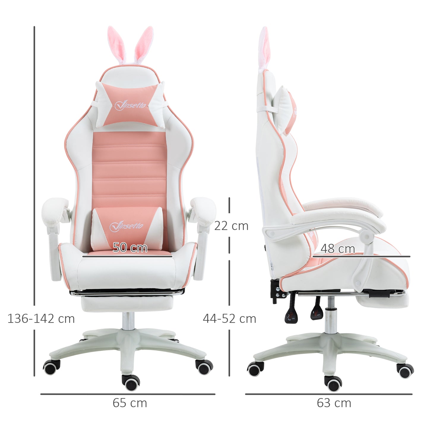 Image for Vinsetto Racing Gaming Chair, Reclining PU Leather Computer Chair with Removable Rabbit Ears, Footrest, Headrest and Lumber Support, Pink