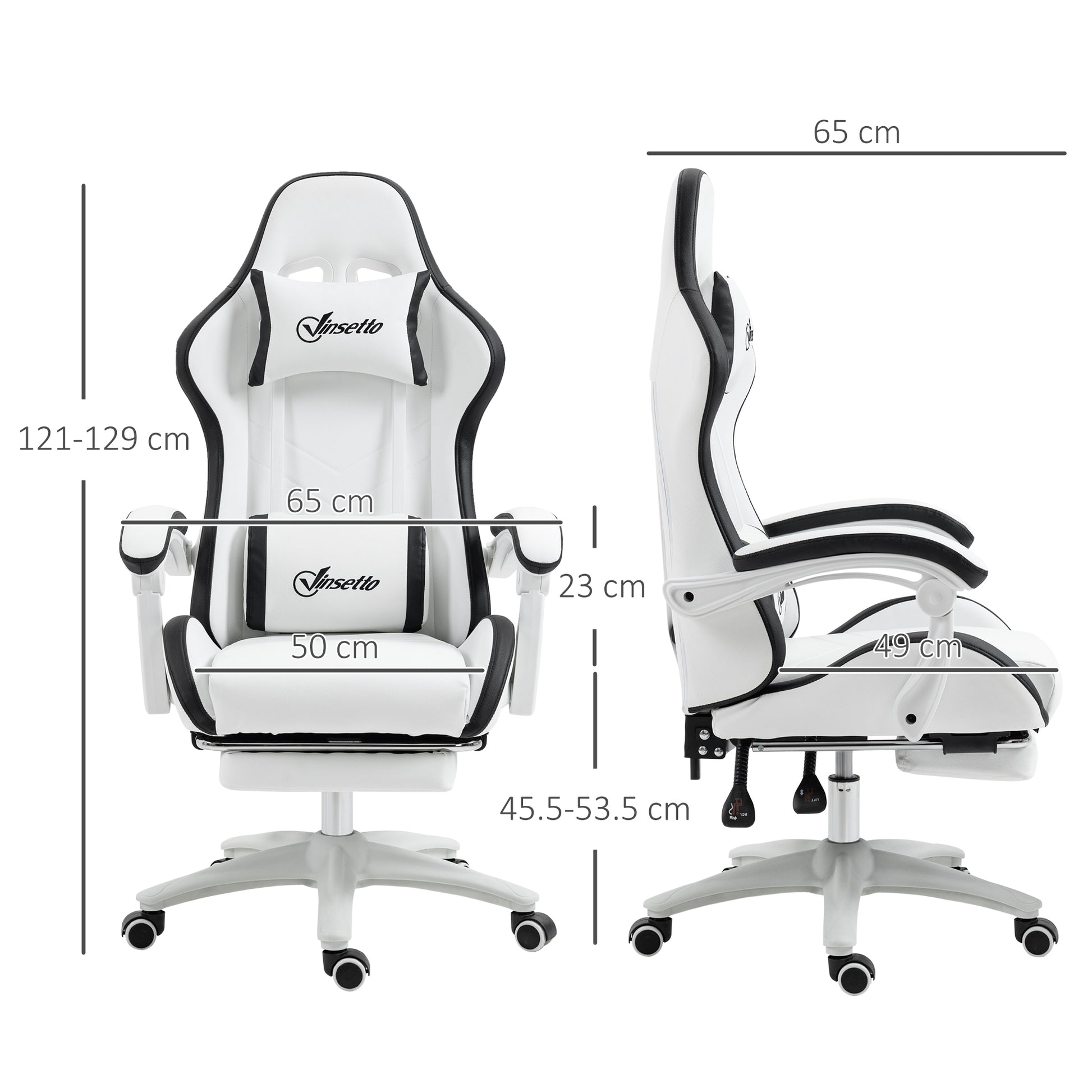 Image for Vinsetto Racing Gaming Chair, Reclining PU Leather Computer Chair with 360 Degree Swivel Seat, Footrest, Removable Headrest White and Black