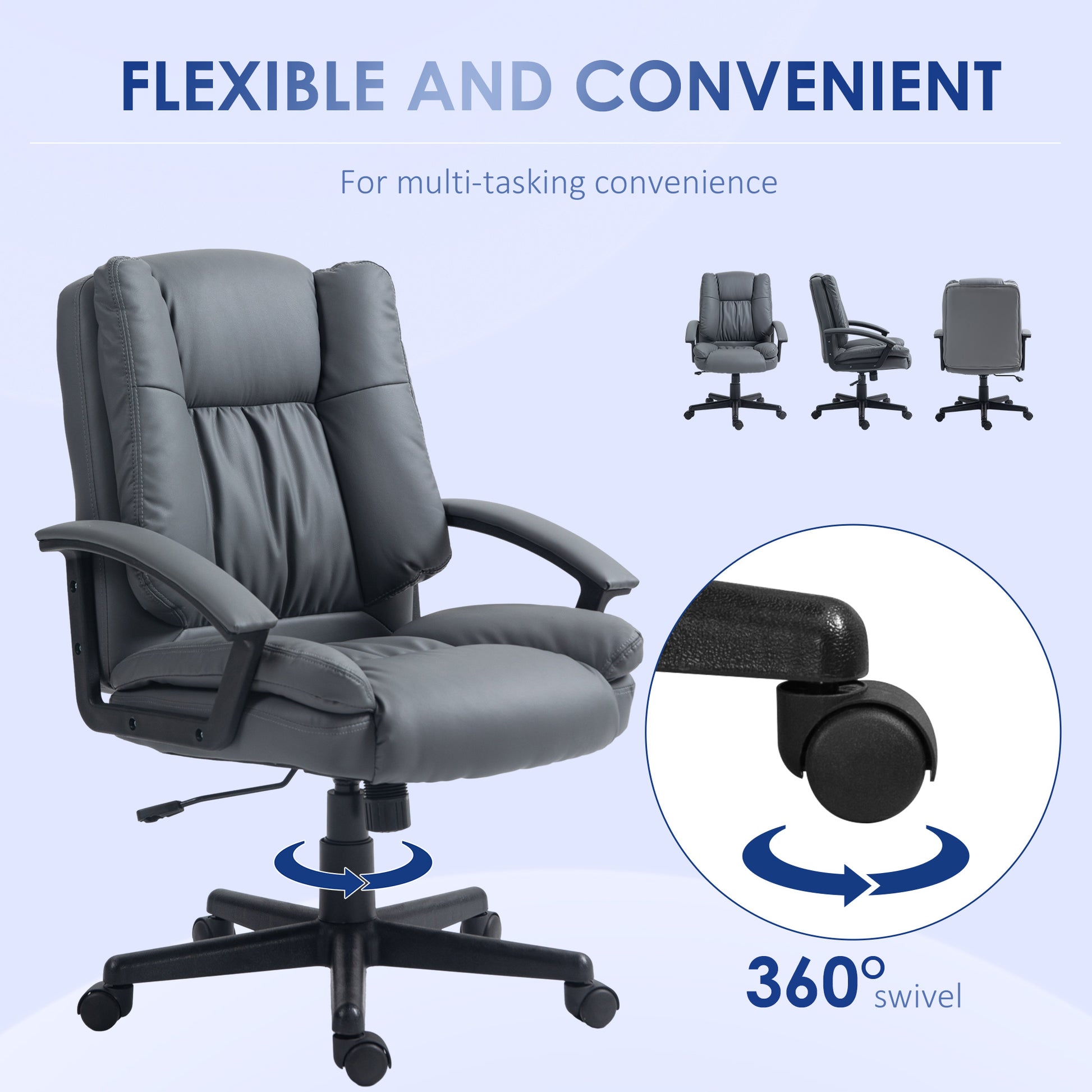 Image for Vinsetto Office Chair, Faux Leather Computer Desk Chair, Mid Back Executive Chair with Adjustable Height and Swivel Rolling Wheels