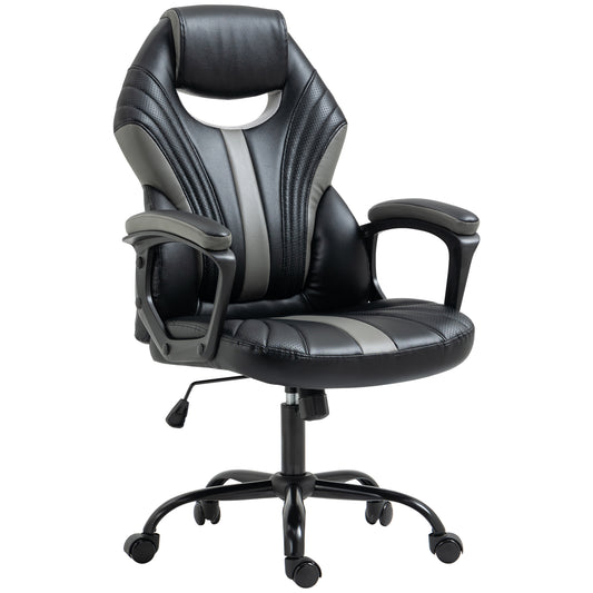 Image for Vinsetto Racing Gaming Chair, Home Office Computer Desk Chair, Faux Leather Gamer Chair with Swivel Wheels, Black Grey