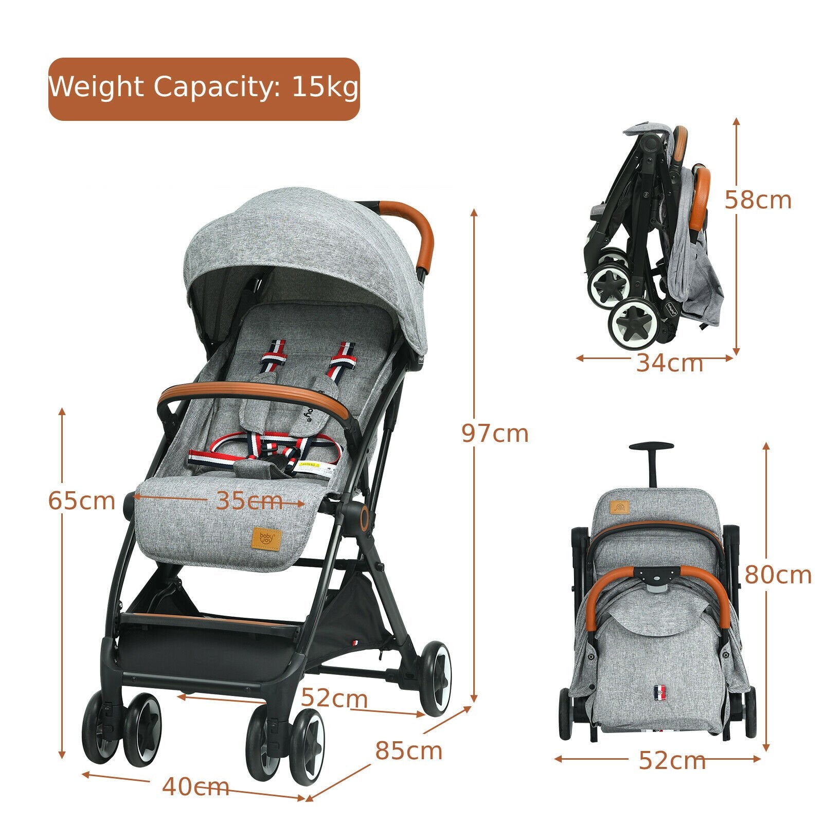 Image for Folding Pushchair with Adjustable Backrest and Footrest