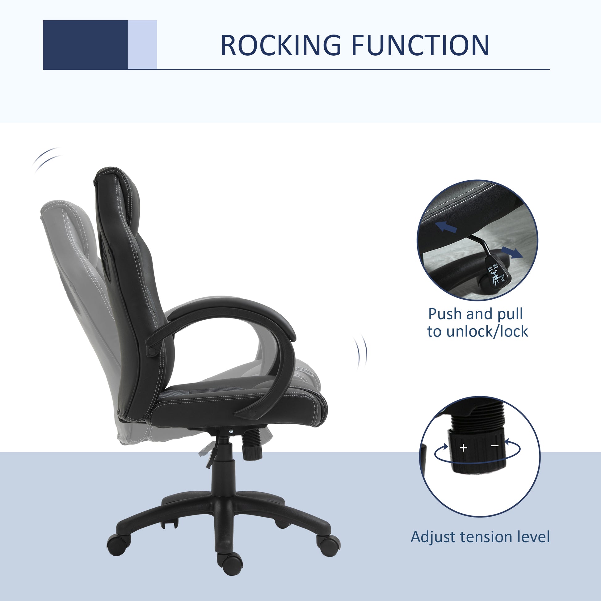 Image for Vinsetto High-Back Office Chair Faux Leather Swivel Computer Desk Chair for Home Office with Wheels Armrests Black