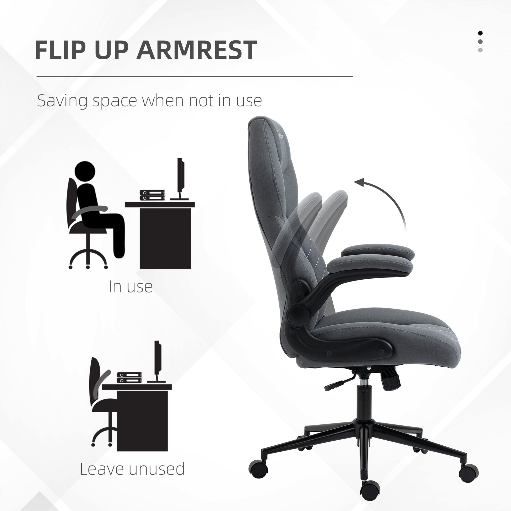 Image for Vinsetto Home Office Desk Chair, Computer Chair with Flip Up Armrests, Swivel Seat and Tilt Function, Dark Grey