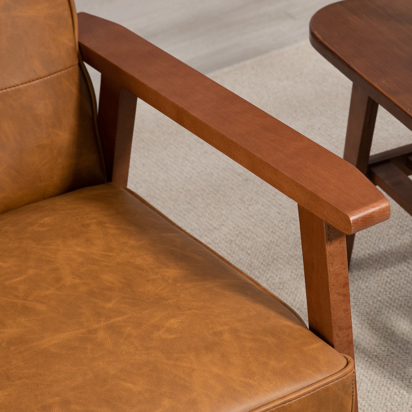 HOMCOM 2 Pack Retro-Style Accent Chair, with Faux Leather Seat - Brown - ChairwayUK