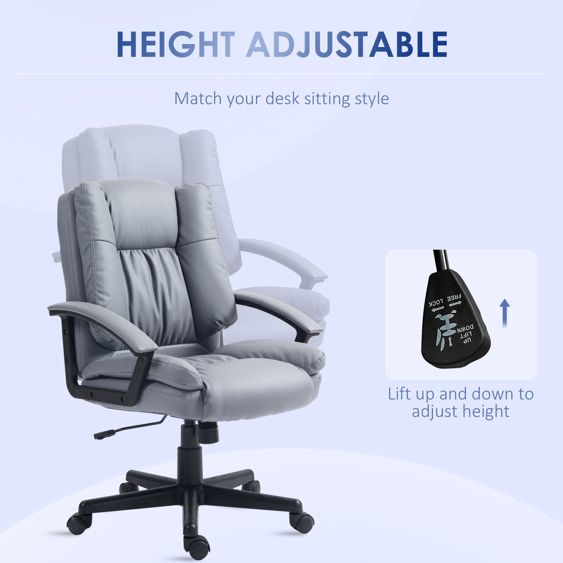 Image for Vinsetto Office Chair, Faux Leather Computer Desk Chair, Mid Back Executive Chair with Adjustable Height and Swivel Rolling Wheels