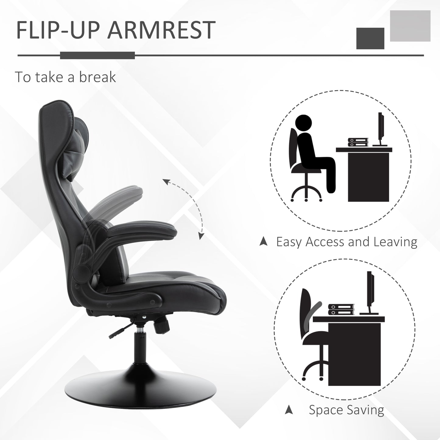 Image for Vinsetto Video Game Chair with Lumbar Support, Racing Style Home Office Chair, Computer Chair with Swivel Base, Flip-up Armrest and Headrest, Black