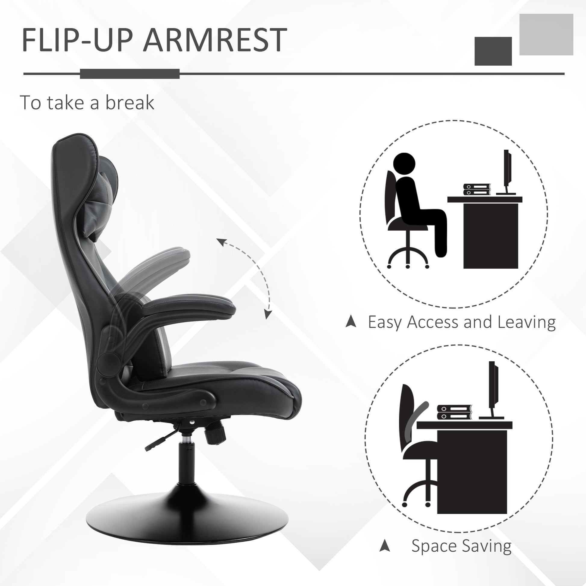 Image for Vinsetto Video Game Chair with Lumbar Support, Racing Style Home Office Chair, Computer Chair with Swivel Base, Flip-up Armrest and Headrest, Black