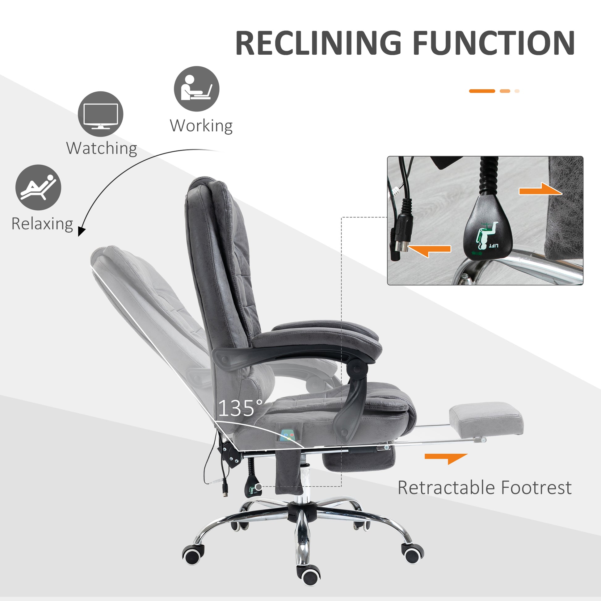 Image for Vinsetto Heated 6 Points Vibration Massage Executive Office Chair Adjustable Swivel Ergonomic High Back Desk Chair Recliner with Footrest Dark Grey