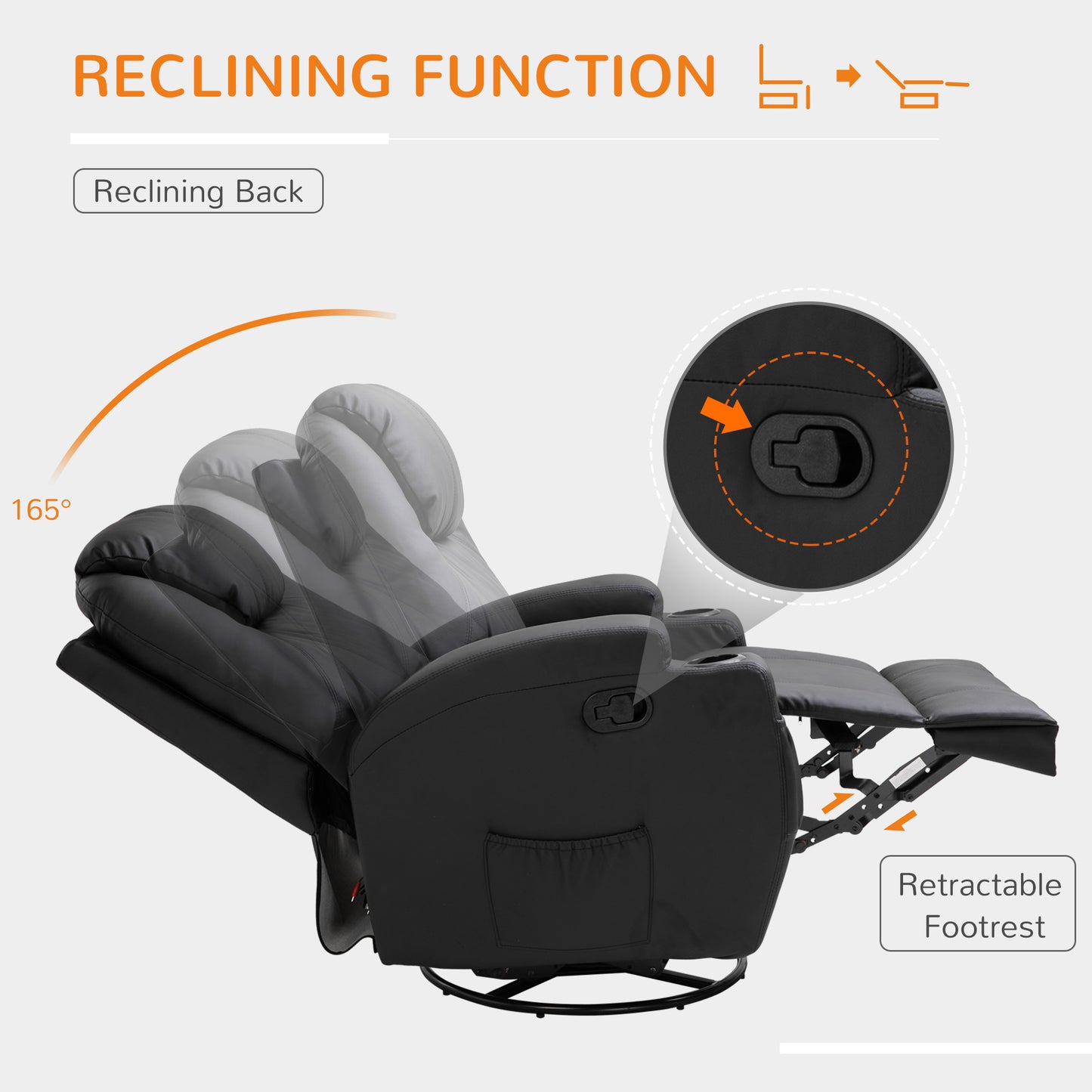 Image for HOMCOM Recliner Sofa Chair PU Leather Armchair Cinema Massage Chair Swivel Nursing Gaming Chair Black