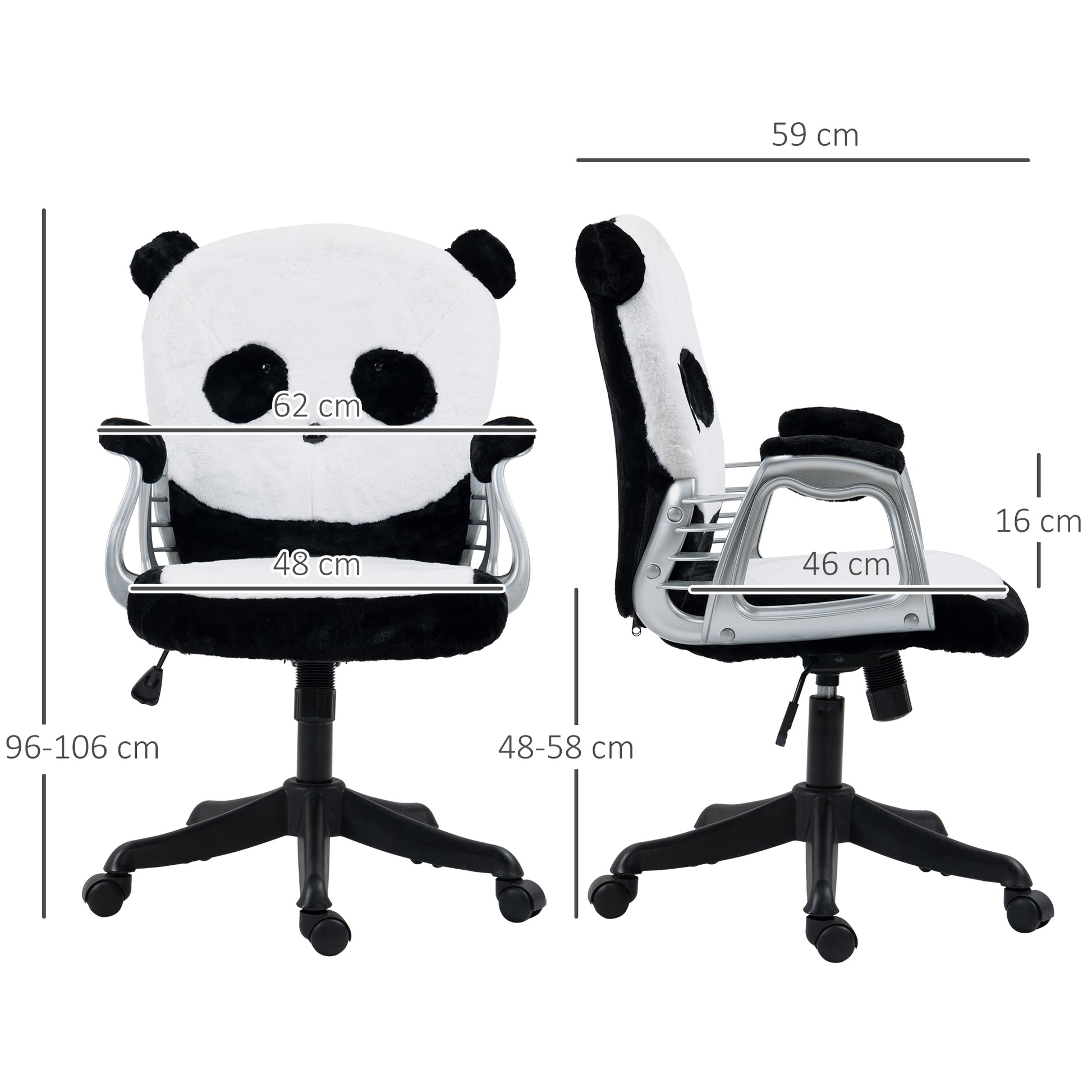 Image for Vinsetto Cute Office Chair, Fluffy Panda Desk Chair with Padded Armrests, Tilt Function, Adjustable Height, Black and White