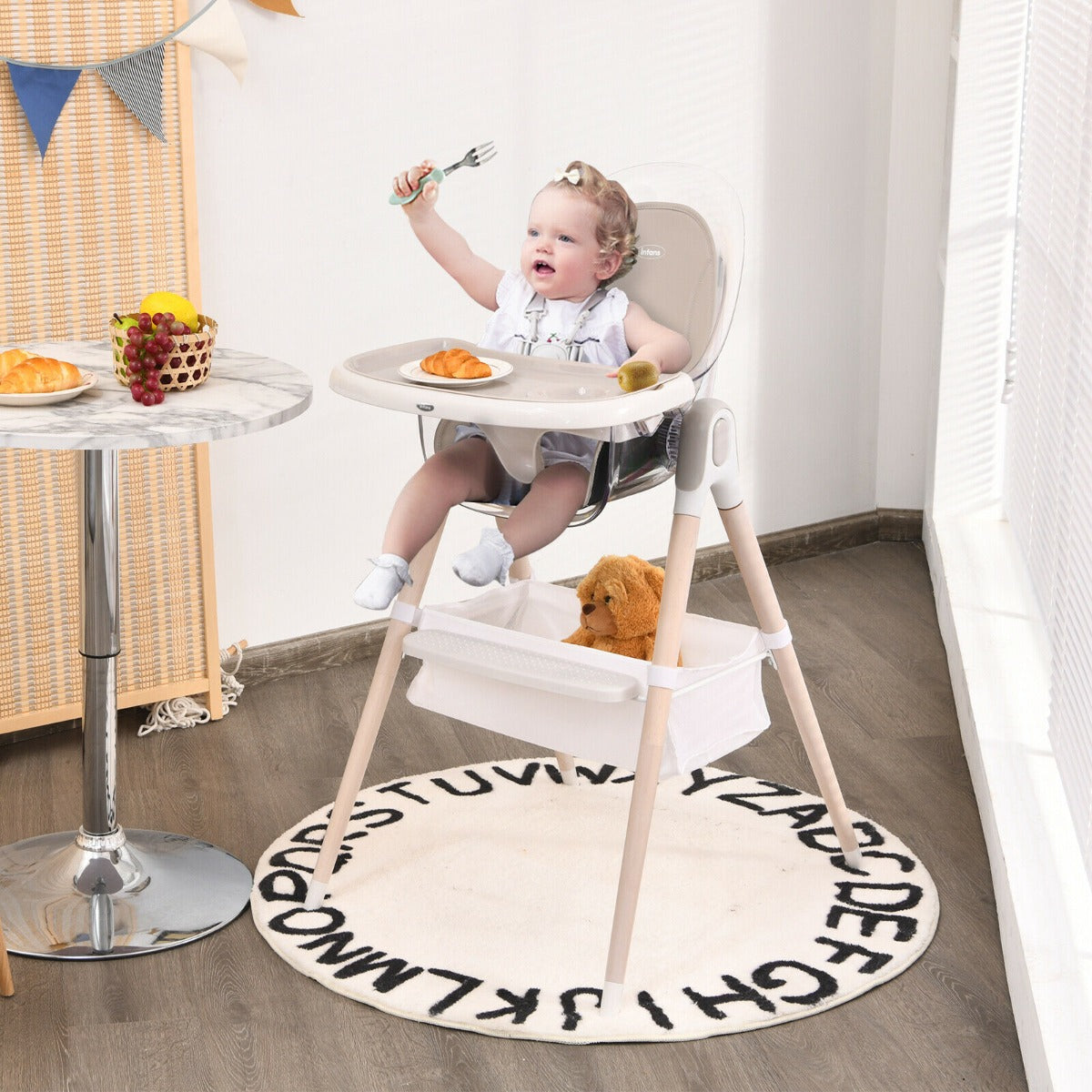 Convertible Baby Highchair with Mesh Storage Bag and Footrest