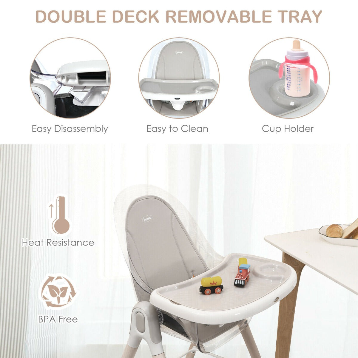 Convertible Baby Highchair with Mesh Storage Bag and Footrest